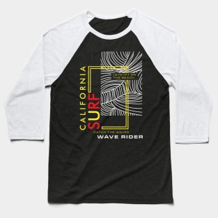 California Surf Wave Rider  line art  Typography Baseball T-Shirt